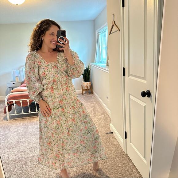 NWT THE GREAT. Gray Cotton Floral Maxi Dress 0 Small - Picture 4 of 15